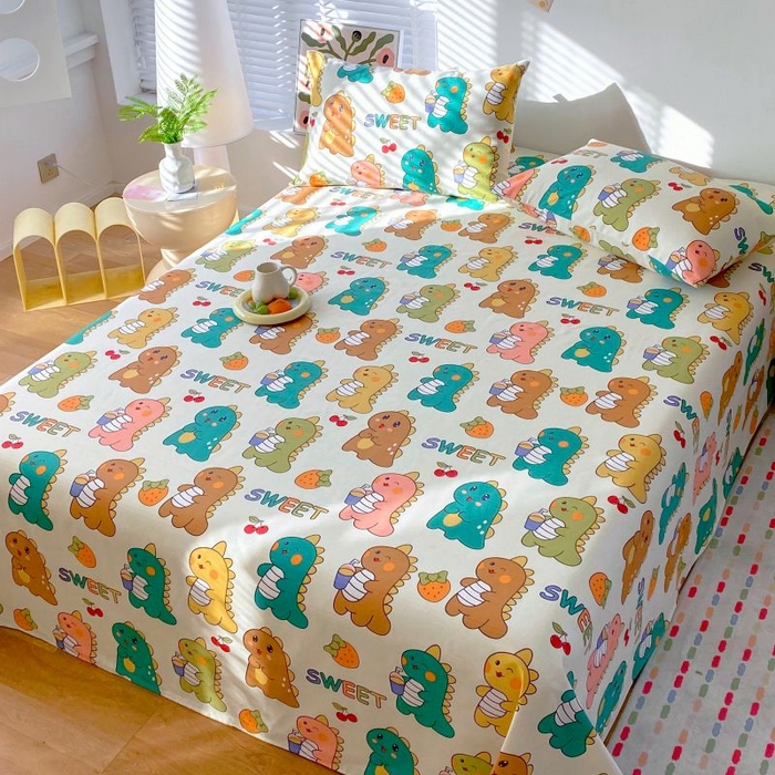 91家纺网 家纺一手货源 找家纺 ME/ERA HOME寐时代 2025新款三枚缎老粗布床单款三件套 恐龙派对