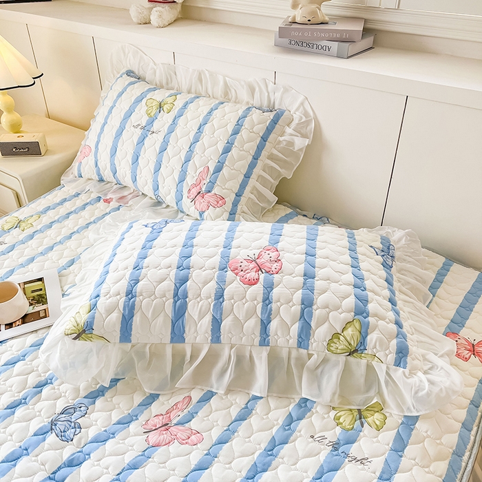 91家纺网 家纺一手货源 找家纺 眠势力 2025新款韩版花边床笠雪纺公主风ins夹棉四季款床罩保护套 花蝴蝶