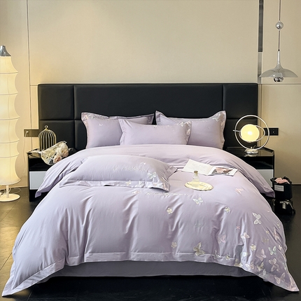 91家纺网 家纺一手货源 找家纺 理想家家纺 2025新款亲肤舒适纯棉刺绣四件套-蝶影流光 蝶影流光-紫