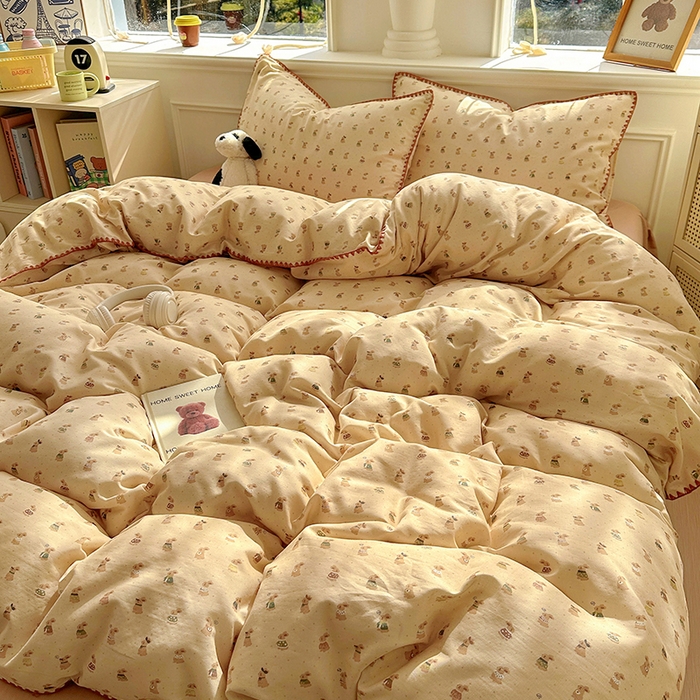 91家纺网 家纺一手货源 找家纺 田野家纺2025新款A类全棉双层纱四件套 可爱兔