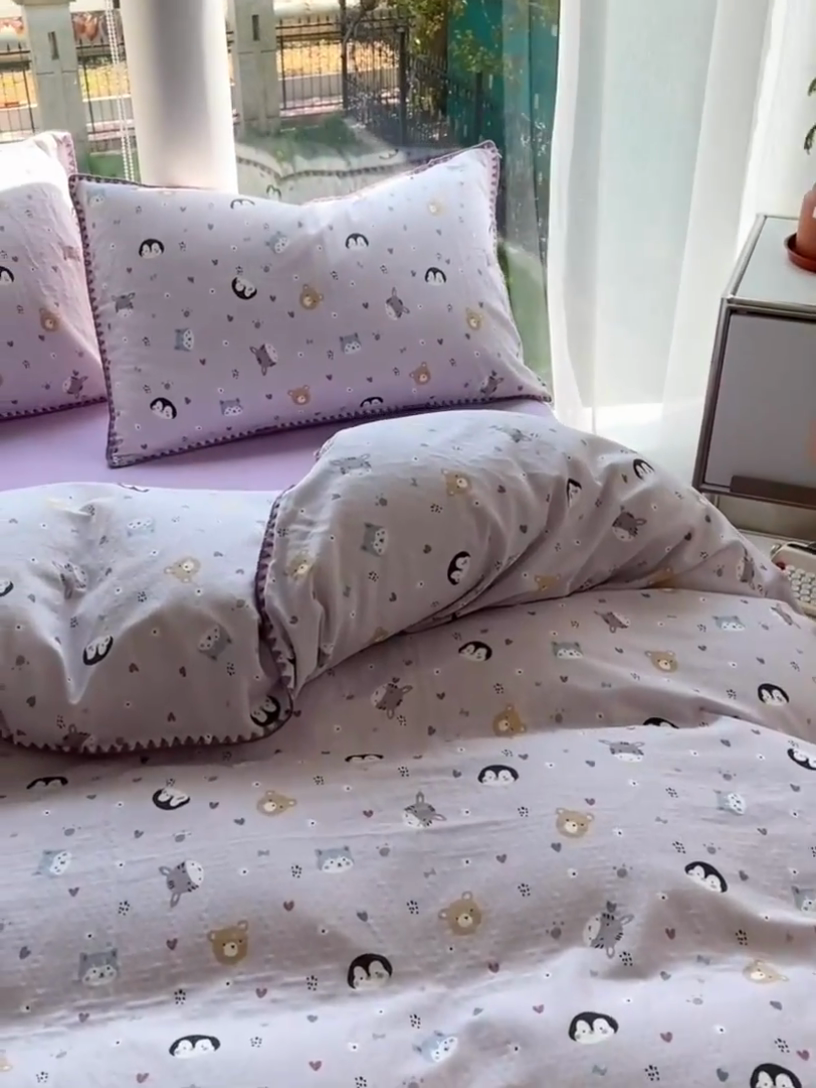 91家纺网 家纺一手货源 找家纺 田野家纺2025新款A类全棉双层纱四件套 可爱软萌