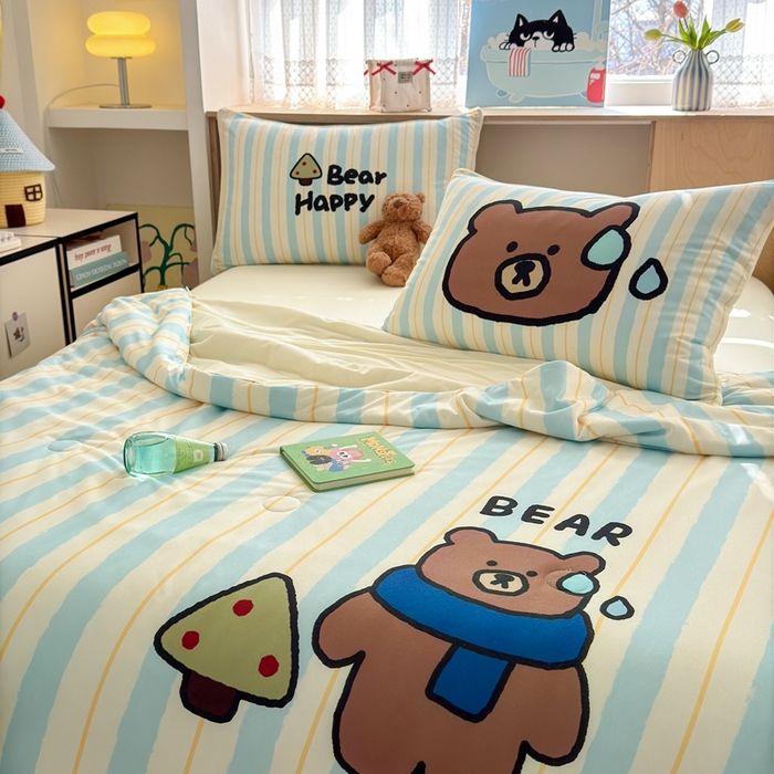 91家纺网 家纺一手货源 找家纺 星期八 2025新款针织棉夏被四件套 呆呆熊