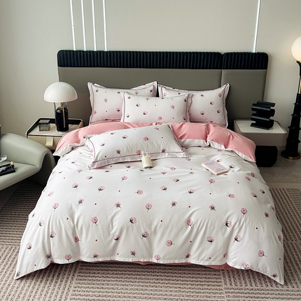眷恋家纺 2025年春夏全棉铂金棉13376数码印花四件套 知否-粉