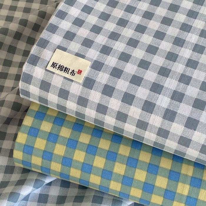 91家纺网 家纺一手货源 找家纺 ME/ERA HOME寐时代 2025新款三枚缎老粗布床单款三件套 蓝小格