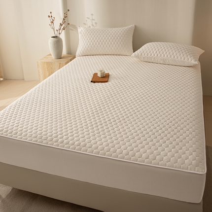 91家纺网 家纺一手货源 找家纺 优悦生活馆 2025新款亲肤水洗棉夹棉防水床笠 方格-白