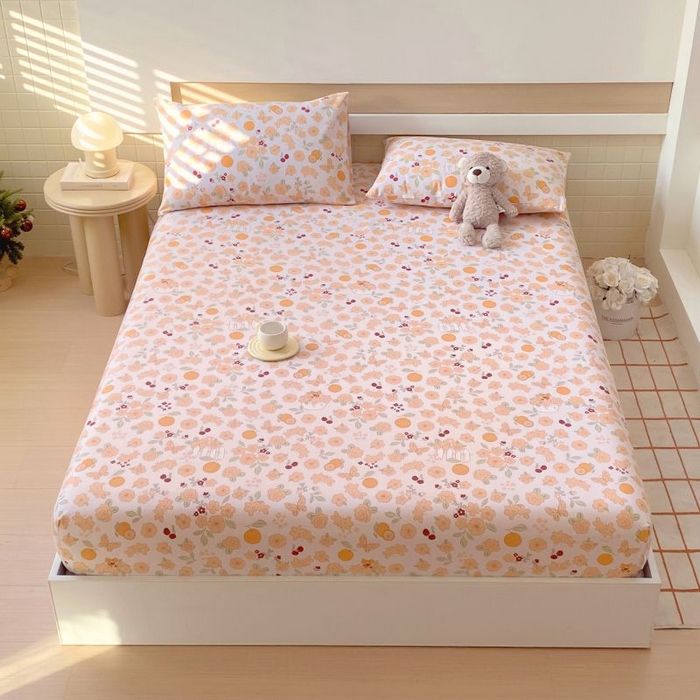 91家纺网 家纺一手货源 找家纺 ME/ERA HOME寐时代 2025新款全棉老粗布床笠款三件套 全棉卡通-橙意满满