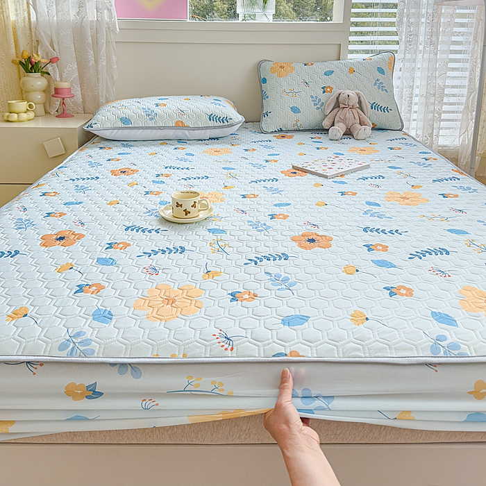 91家纺网 家纺一手货源 找家纺 小萌虎 2025新款凉感丝胶质凉席床笠款 花草