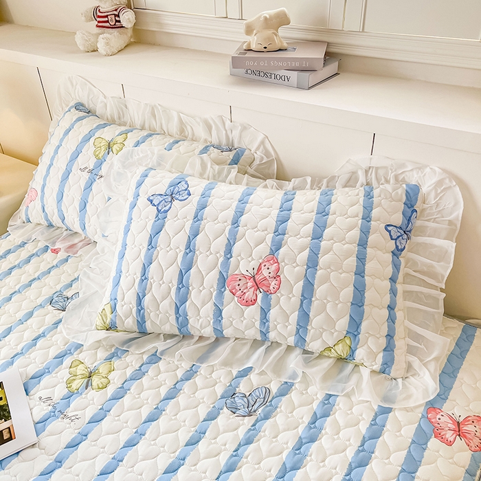 91家纺网 家纺一手货源 找家纺 眠势力 2025新款韩版花边床笠雪纺公主风ins夹棉四季款床罩保护套 花蝴蝶