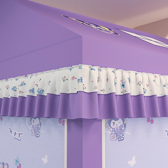 91家纺网 家纺一手货源 找家纺 迪凡保罗蚊帐 2025新款2505城堡款房型遮光防摔坐床蚊帐 紫色甜心