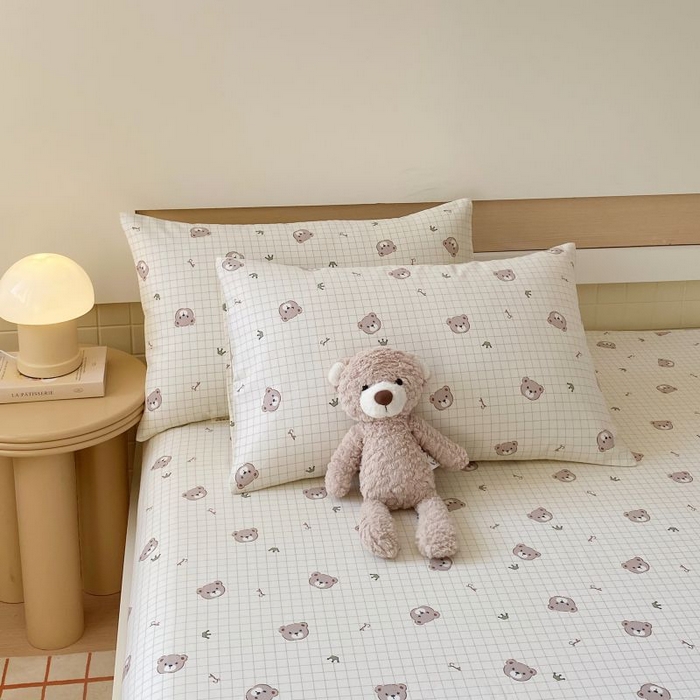 91家纺网 家纺一手货源 找家纺 ME/ERA HOME寐时代 2025新款全棉老粗布床笠款三件套 全棉卡通-皇冠小熊