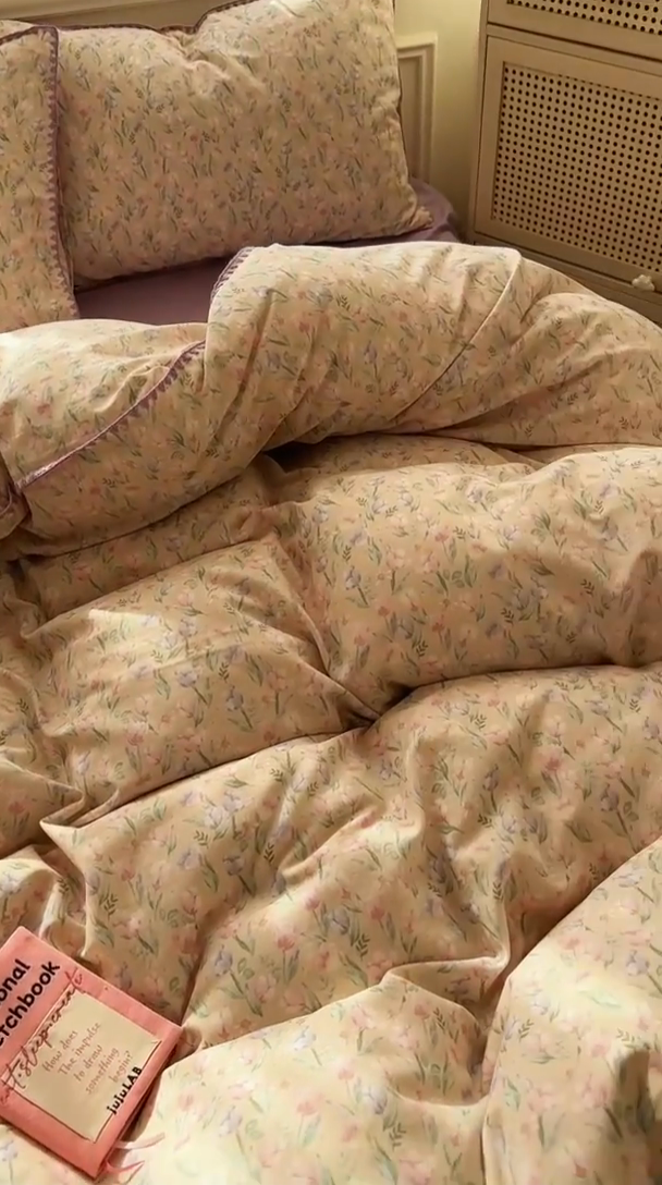 91家纺网 家纺一手货源 找家纺 田野家纺2025新款A类全棉双层纱四件套 花恋