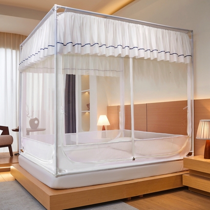 夏彩 2025新款浪漫唯美T+U床笠式坐床外穿防摔蚊帐-88610 886610极光白