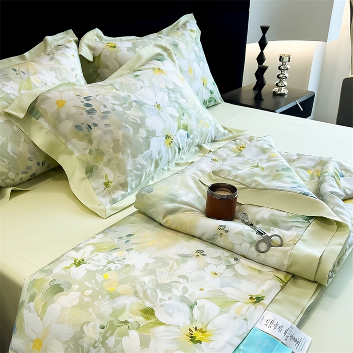 91家纺网 家纺一手货源 找家纺 朵希曼2025新款50天丝宽边夏被和夏被四件套系列 舒蕊