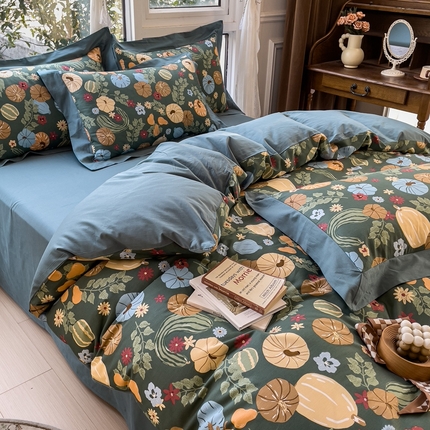 91家纺网 家纺一手货源 找家纺 KA家纺 2025新款宽边轻奢系列全棉四件套 丰收季节