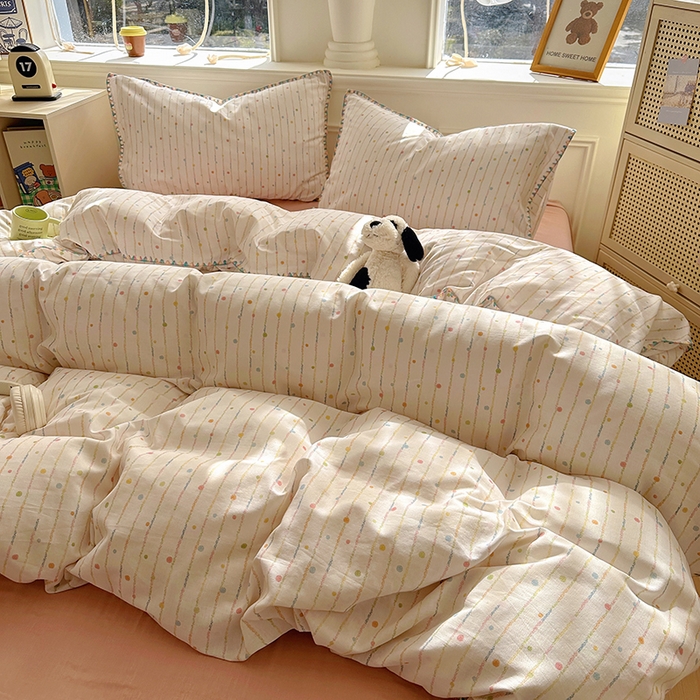 91家纺网 家纺一手货源 找家纺 田野家纺2025新款A类全棉双层纱四件套 七彩泡泡