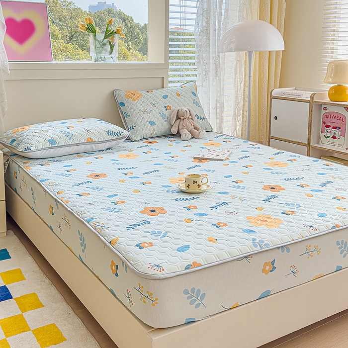 91家纺网 家纺一手货源 找家纺 小萌虎 2025新款凉感丝胶质凉席床笠款 花草