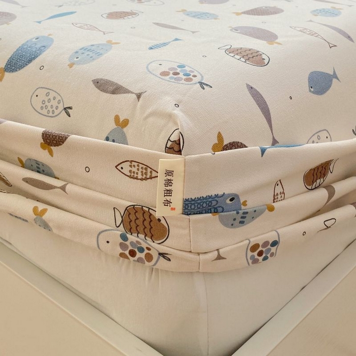 91家纺网 家纺一手货源 找家纺 ME/ERA HOME寐时代 2025新款全棉老粗布床笠款三件套 全棉卡通-海底世界