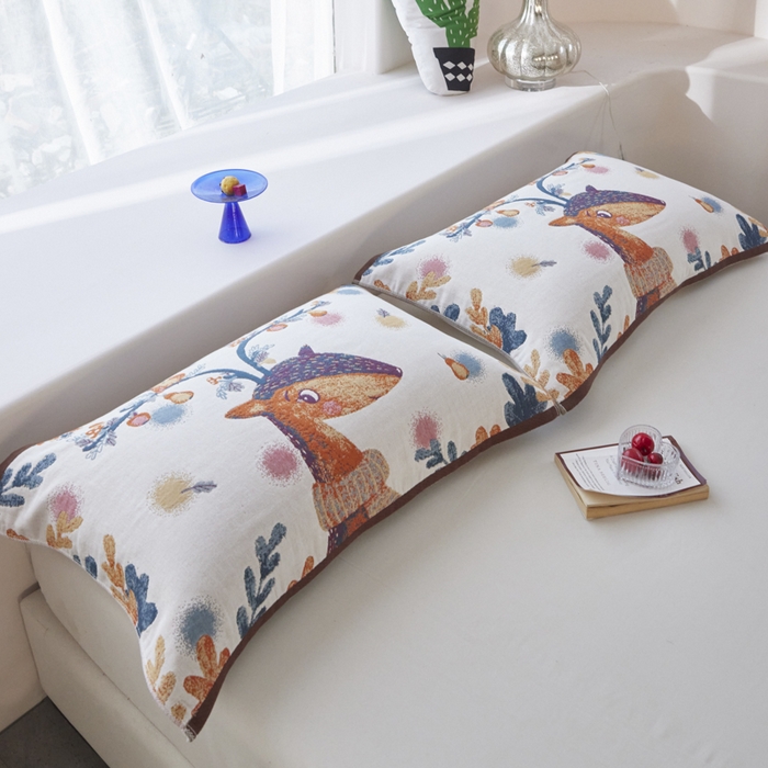 91家纺网 家纺一手货源 找家纺 爱港家纺 2025新款全棉纱布-萌宠治愈系列枕巾 萌宠鹿52*75cm