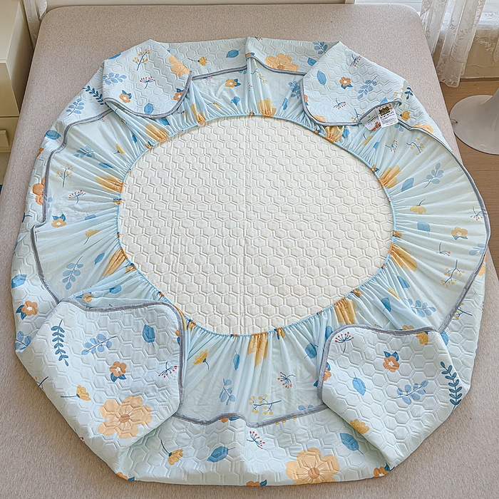 91家纺网 家纺一手货源 找家纺 小萌虎 2025新款凉感丝胶质凉席床笠款 花草