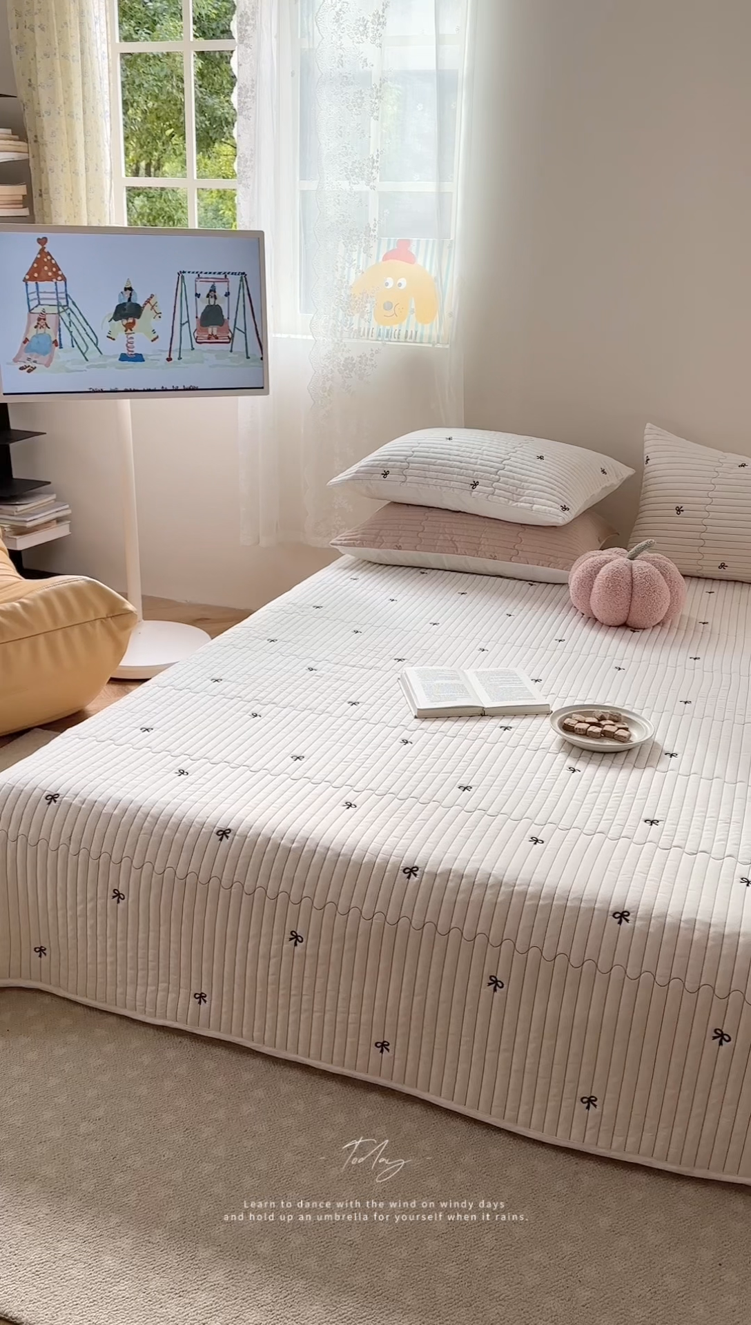 91家纺网 家纺一手货源 找家纺 优悦生活馆 2025新款亲肤舒适水洗棉夹棉床盖 幻蝶-白