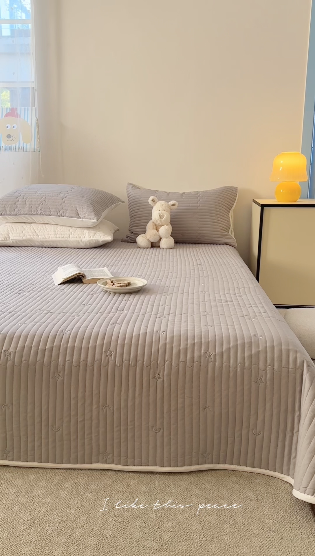 91家纺网 家纺一手货源 找家纺 优悦生活馆 2025新款亲肤舒适水洗棉夹棉床盖 星愿-灰