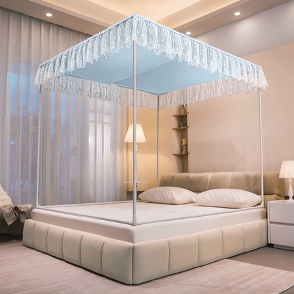 91家纺网 家纺一手货源 找家纺 夏彩 2025新款浪漫唯美T+U大空间坐床防摔蚊帐-88608 88608T-浅水蓝防尘顶