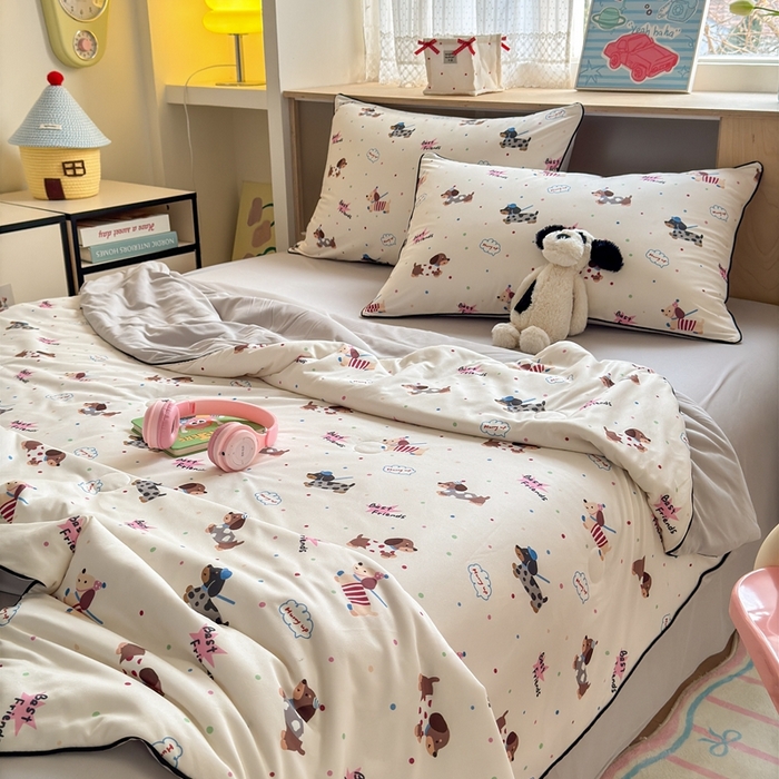 91家纺网 家纺一手货源 找家纺 星期八 2025新款针织棉夏被四件套 汪汪队