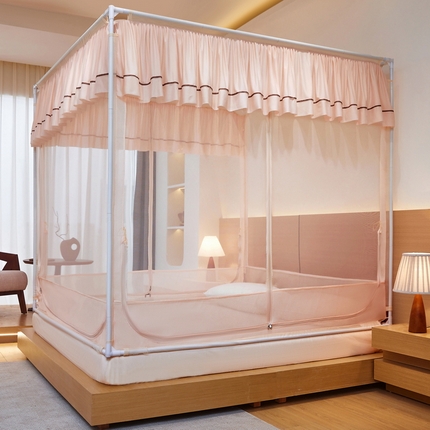 夏彩 2025新款浪漫唯美T+U床笠式坐床外穿防摔蚊帐-88610 886610浅粉玉