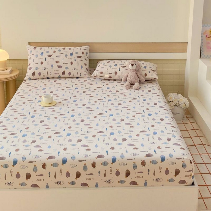 91家纺网 家纺一手货源 找家纺 ME/ERA HOME寐时代 2025新款全棉老粗布床笠款三件套 全棉卡通-海底世界