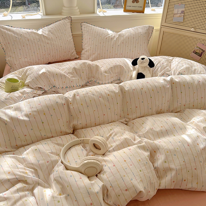 91家纺网 家纺一手货源 找家纺 田野家纺2025新款A类全棉双层纱四件套 七彩泡泡