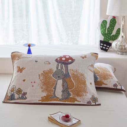 爱港家纺 2025新款全棉纱布-萌宠治愈系列枕巾 萌宠兔52*75cm