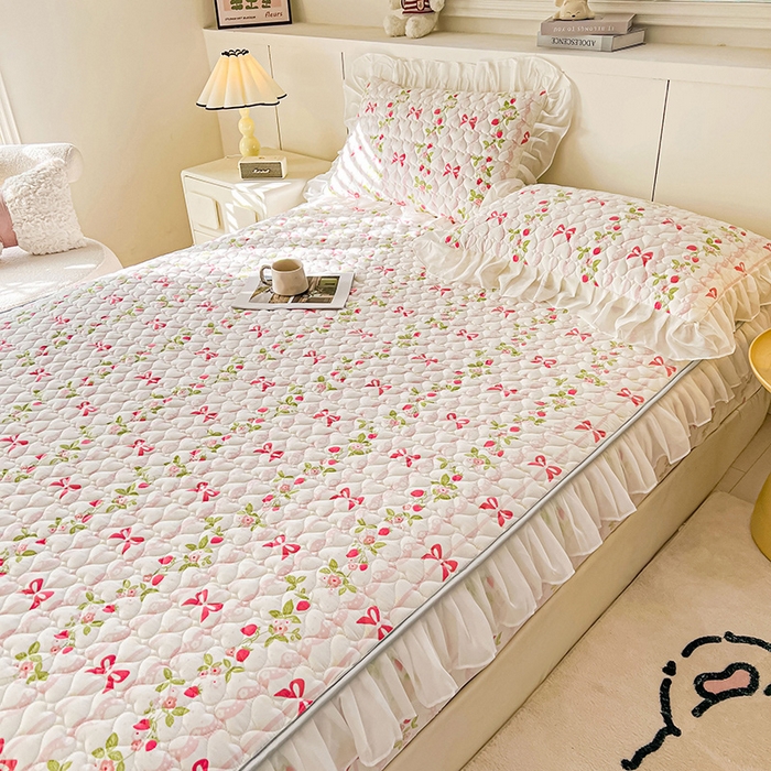 91家纺网 家纺一手货源 找家纺 眠势力 2025新款韩版花边床笠雪纺公主风ins夹棉四季款床罩保护套 微风