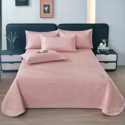 OL家纺2025新款玉锦缎纯色床盖三件套-薰衣草 豆沙