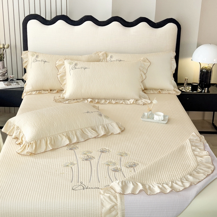 91家纺网 家纺一手货源 找家纺 OL家纺2025新款天丝床盖三件套系列-蒲公英 奶茶驼