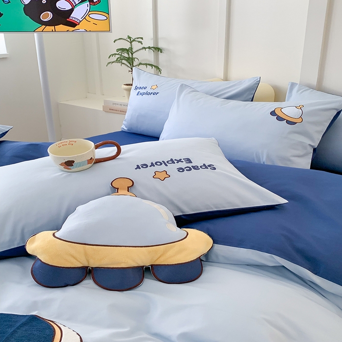 91家纺网 家纺一手货源 找家纺 蜜柚2025新款全棉纯棉贴布绣四件套 宇航员