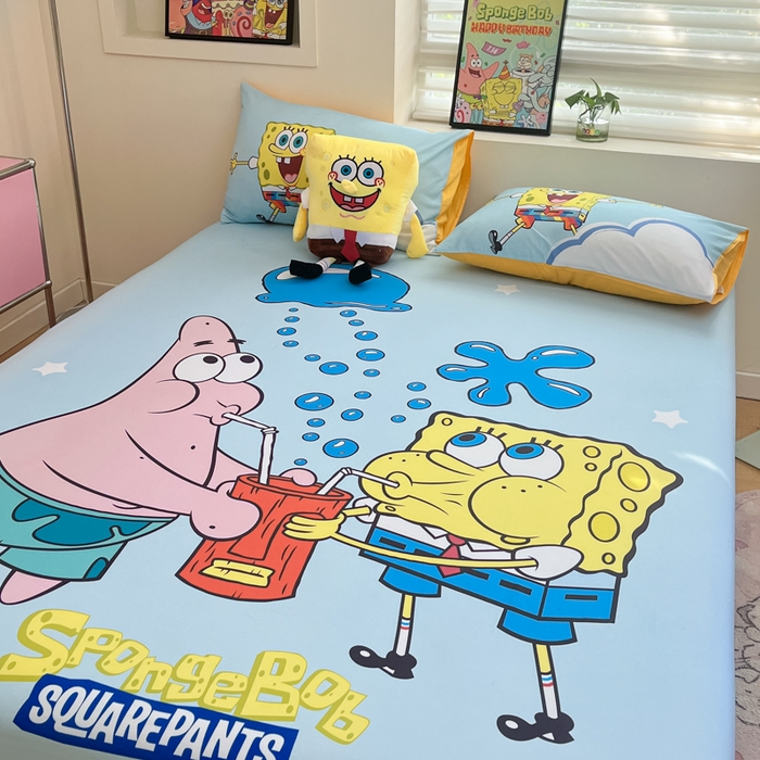 91家纺网 家纺一手货源 找家纺 金爱家2025新款全棉大版单品-床笠 棉单品-泡泡海绵宝宝