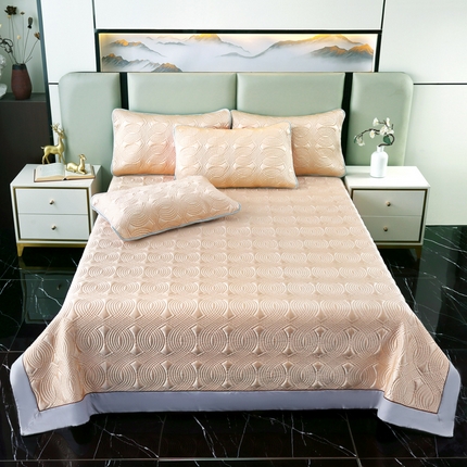 OL家纺2025新款冰丝绸夏被床盖款三件套 粉橘色