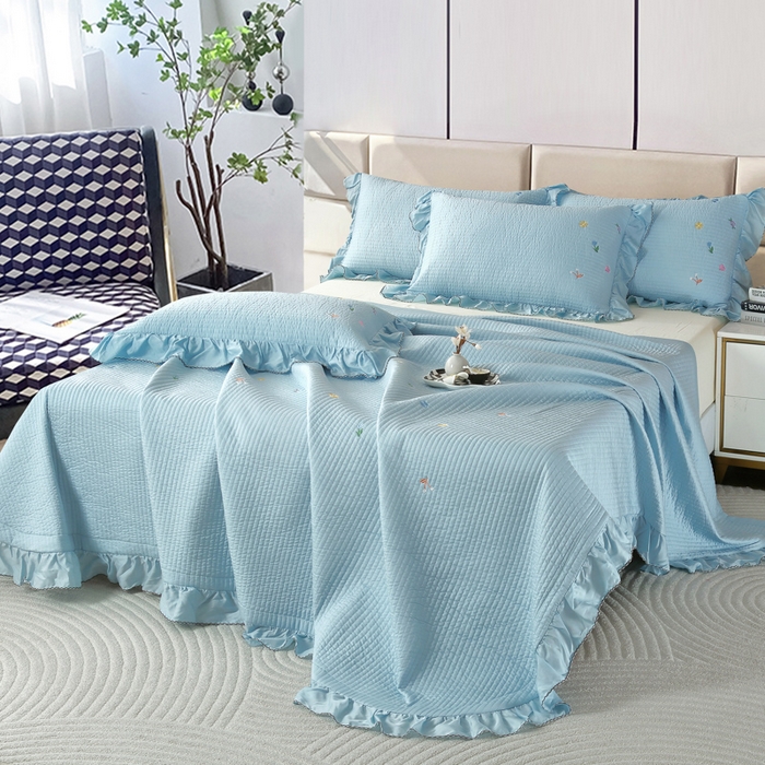 91家纺网 家纺一手货源 找家纺 OL家纺2025新款天丝床盖三件套系列-清新交响曲 秋波蓝
