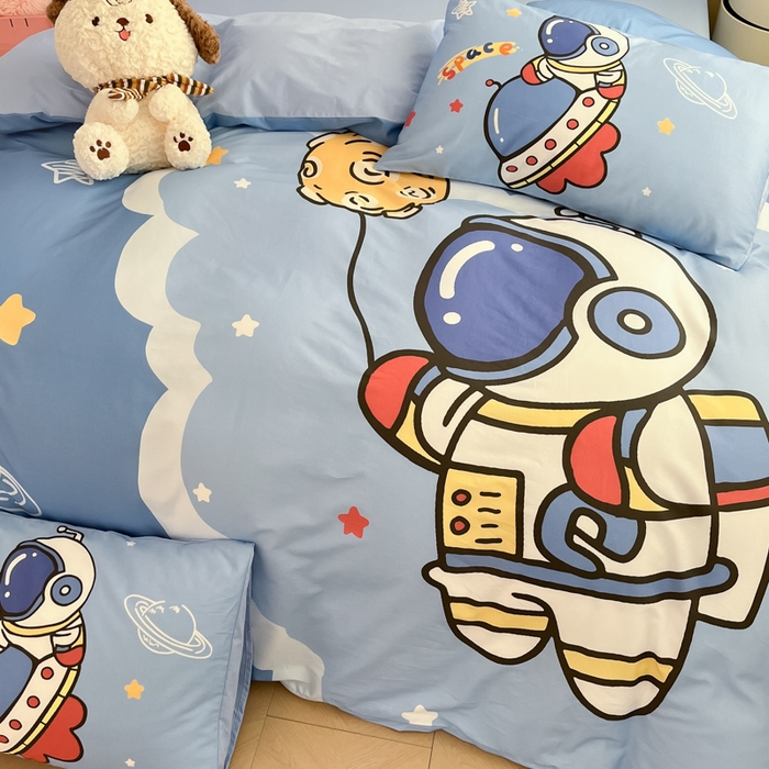 91家纺网 家纺一手货源 找家纺 金爱家 2025新款太空人纯棉四件套 环游太空人