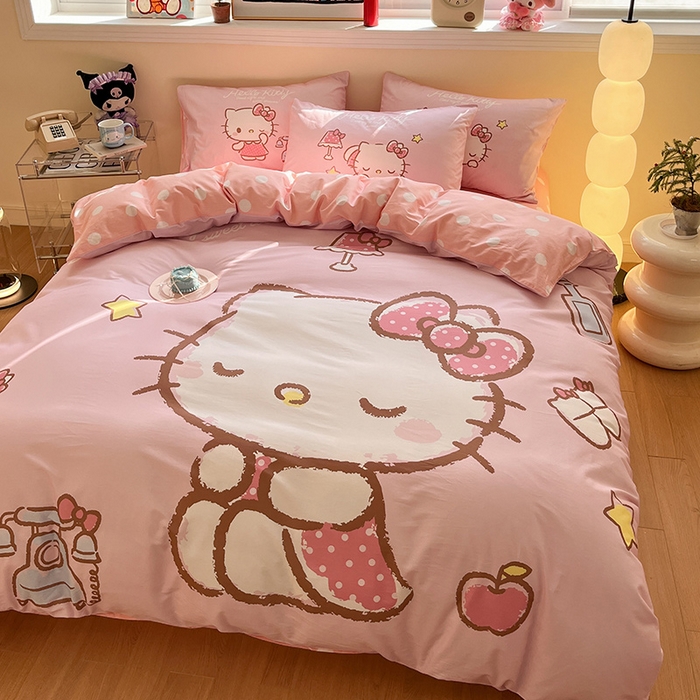 91家纺网 家纺一手货源 找家纺 蓝邻家纺 2025新款全棉大版三丽鸥四件套系列 晚安凯蒂