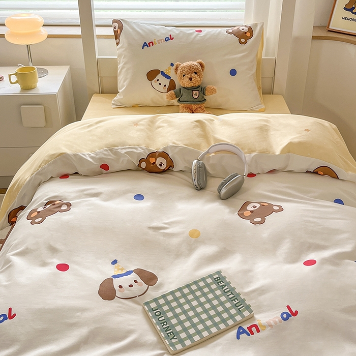 91家纺网 家纺一手货源 找家纺 慕尚家纺 2025新款全棉印花学生三件套套件 艾米熊