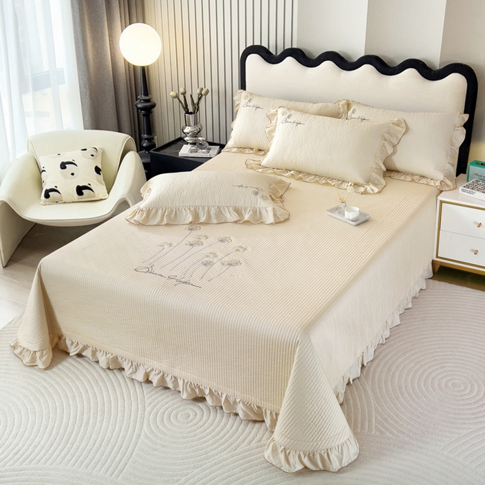 91家纺网 家纺一手货源 找家纺 OL家纺2025新款天丝床盖三件套系列-蒲公英 奶茶驼