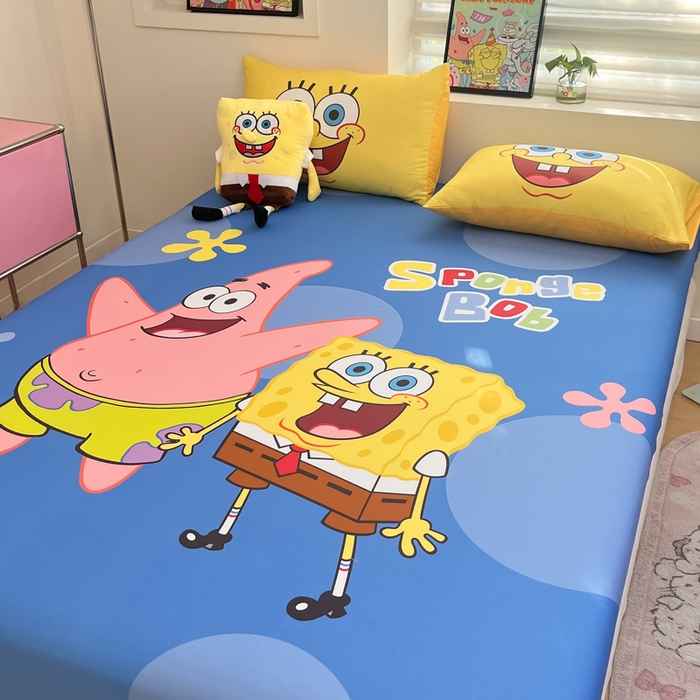 91家纺网 家纺一手货源 找家纺 金爱家2025新款全棉大版单品-床笠 棉单品-蓝蓝海绵宝宝