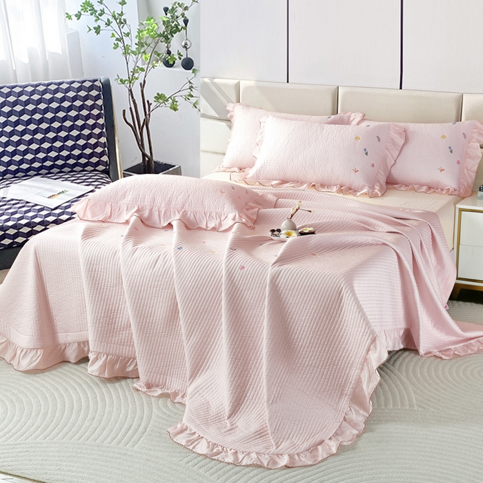 91家纺网 家纺一手货源 找家纺 OL家纺2025新款天丝床盖三件套系列-清新交响曲 肉桂粉