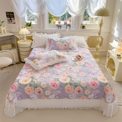 迪梦思家纺 2025新款A类莱赛尔兰精天丝韩版印花床盖床裙床褥夏被 床盖-漪梦