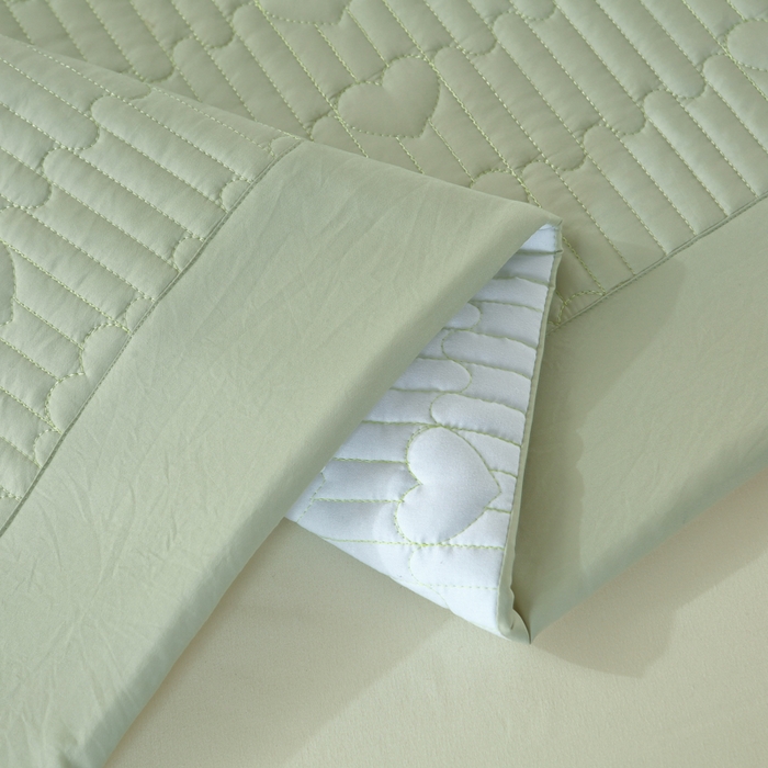 91家纺网 家纺一手货源 找家纺 OL家纺2025新款玉锦缎纯色床盖三件套-薰衣草 苹果绿