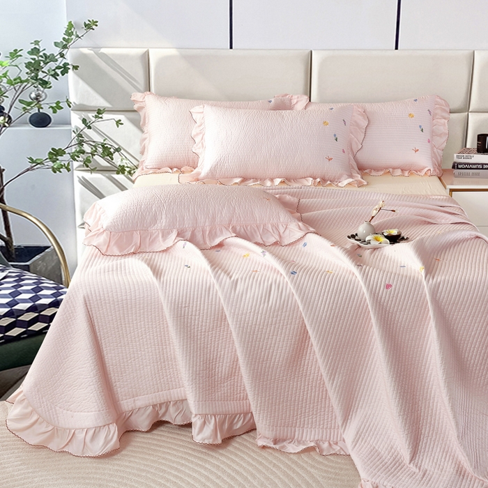 91家纺网 家纺一手货源 找家纺 OL家纺2025新款天丝床盖三件套系列-清新交响曲 肉桂粉