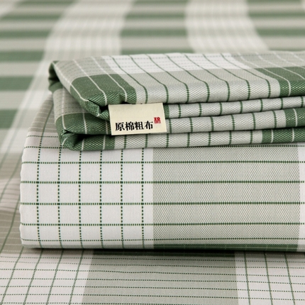 91家纺网 家纺一手货源 找家纺 ME/ERA HOME寐时代 2025新款全棉老粗布床单款三件套 全棉条格-休闲生活-绿