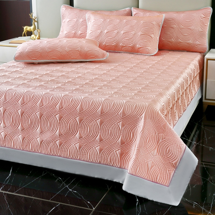 91家纺网 家纺一手货源 找家纺 OL家纺2025新款冰丝绸夏被床盖款三件套 珊瑚粉