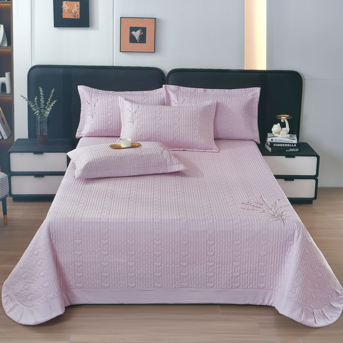 91家纺网 家纺一手货源 找家纺 OL家纺2025新款玉锦缎纯色床盖三件套-薰衣草 紫色